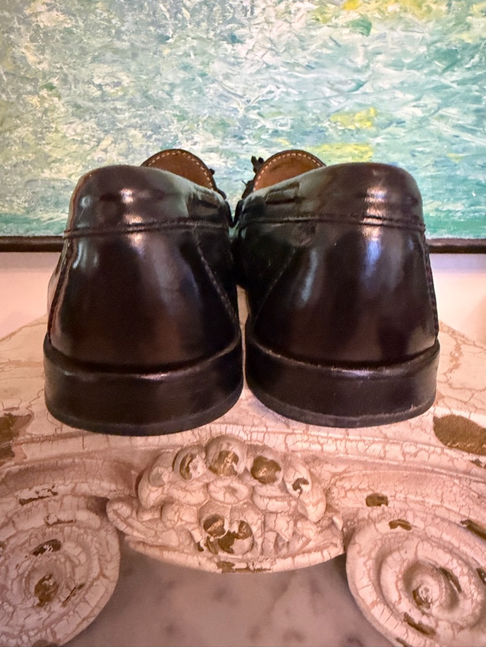 Cole Haan Black Leather Tassel Kiltie Loafers - Picture 3 of 7